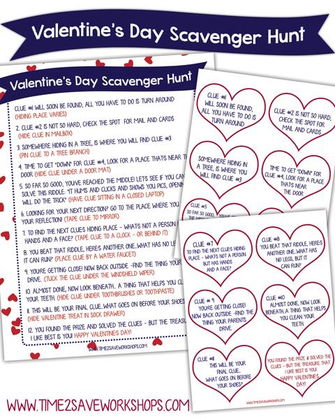 Valentine day Activity And Love Scavenger Hunt Printable PDF in Color + B/W Romantic Treasure Hunt Valentine Scavenger Hunt For Kids