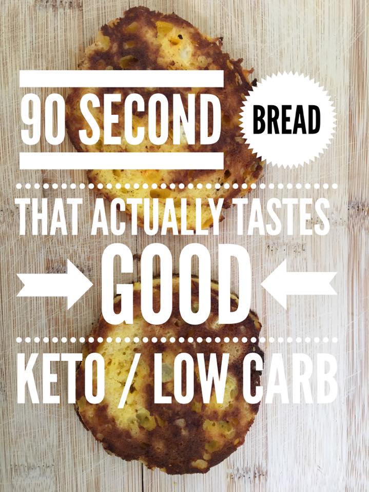 90 second keto bread cut open on a cutting board