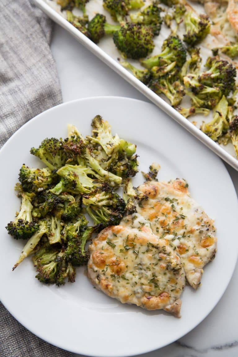 Keto Oven Baked Pork Chops & Broccoli One Pan Meal (Easy)