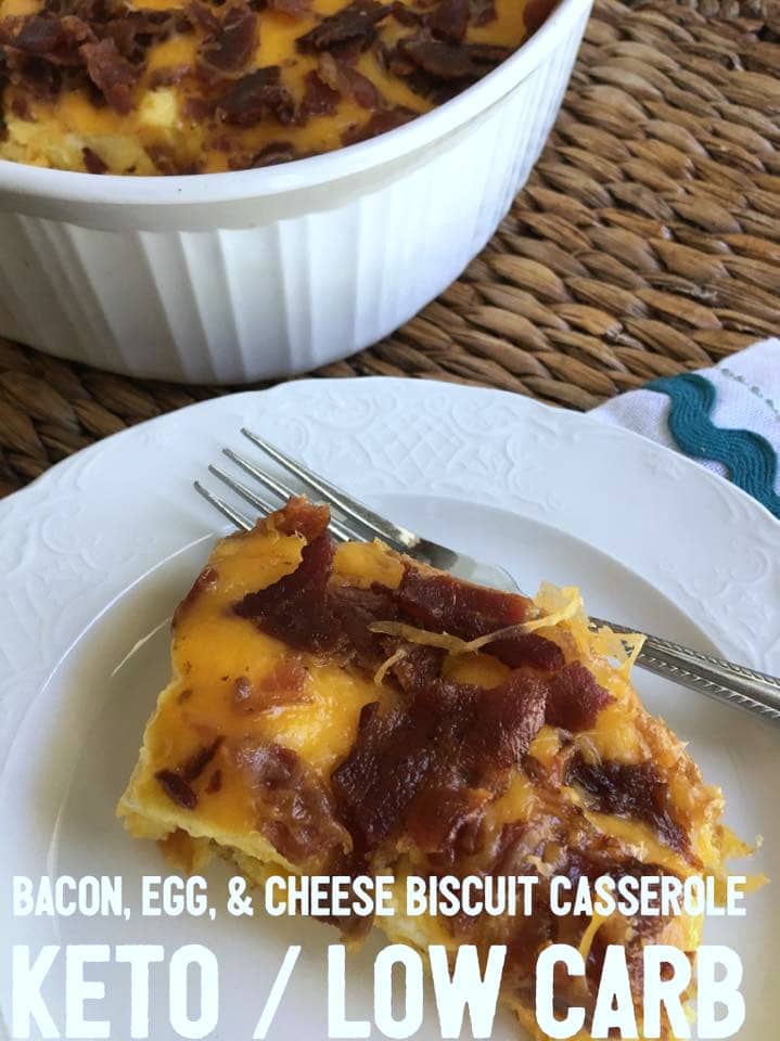 Make our Low Carb Breakfast Cheesy Egg Bacon Casserole as a make ahead option for your morning meal! Delicious, easy, low carb, and keto-friendly breakfast!