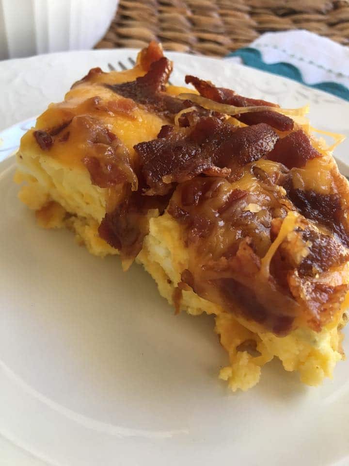 Make our Low Carb Breakfast Cheesy Egg Bacon Casserole as a make ahead option for your morning meal! Delicious, easy, low carb, and keto-friendly breakfast!