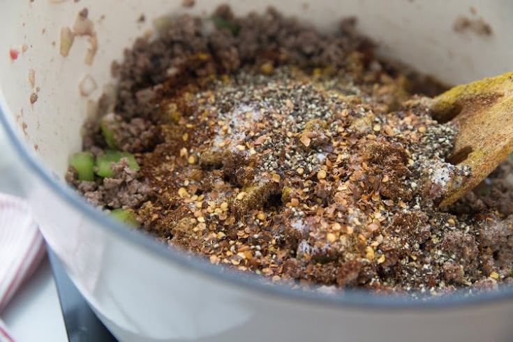 ground beef with spices for Keto Chili