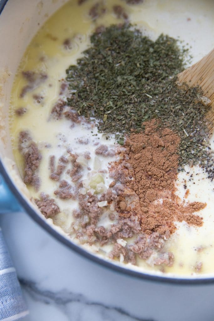 adding spices to the keto cheeseburger soup