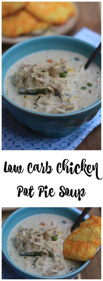 Our Low Carb Chicken Pot Pie Soup is a perfect comfort food recipe that easily fits into your keto diet lifestyle! A yummy keto soup is perfect for fall!