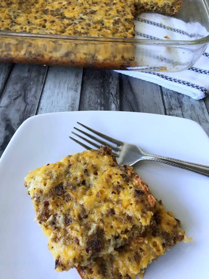 Make this delicious Keto Breakfast Casserole with sausage as a perfect prep ahead meal! Easy breakfast recipes like this are ideal for low carb diets and the ketogenic diet lifestyle! Add this to your keto menu plan today!