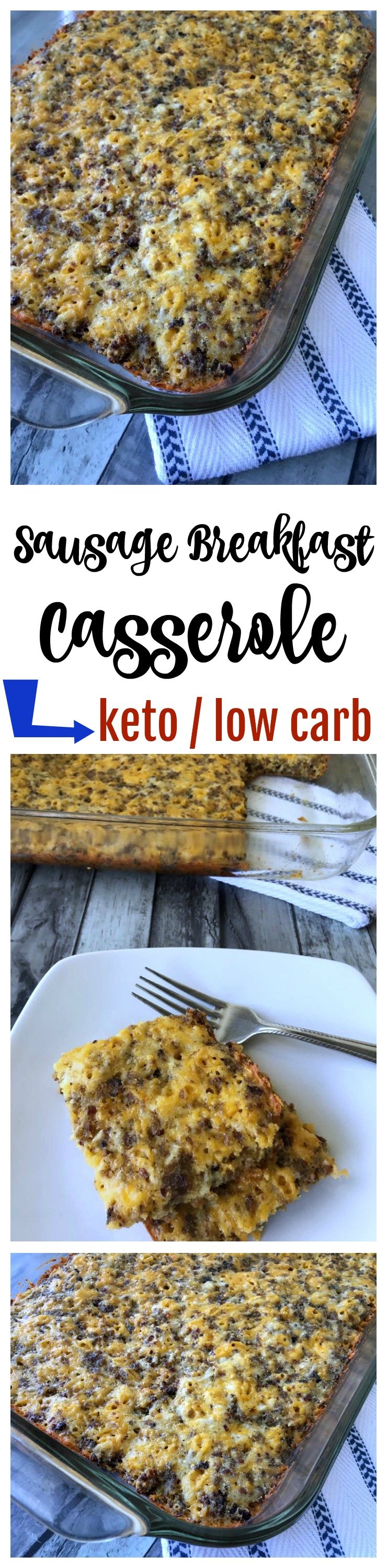 Make this delicious Keto Breakfast Casserole with sausage as a perfect prep ahead meal! Easy breakfast recipes like this are ideal for low carb diets and the ketogenic diet lifestyle! Add this to your keto menu plan today!