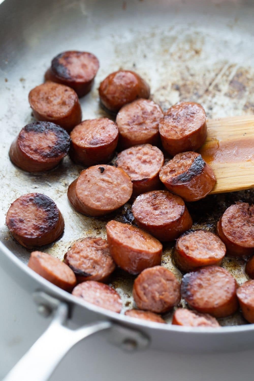 smoked sausage in a skillet