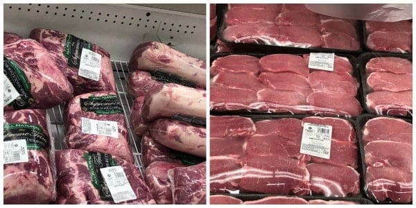 pork in meat section at store
