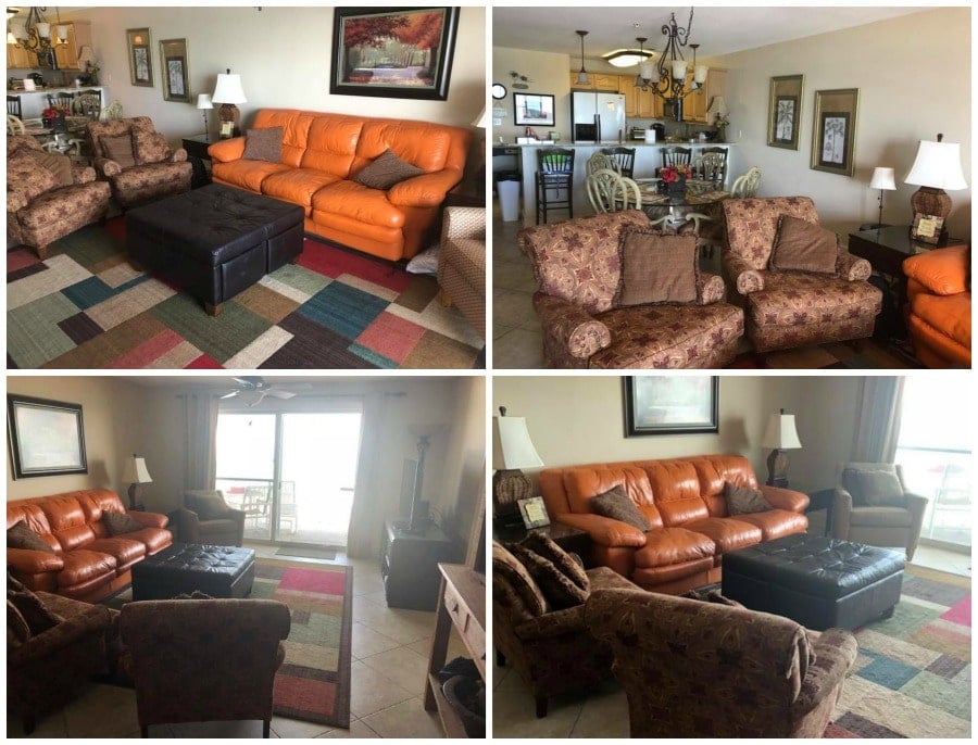 collage of couch photos in condo