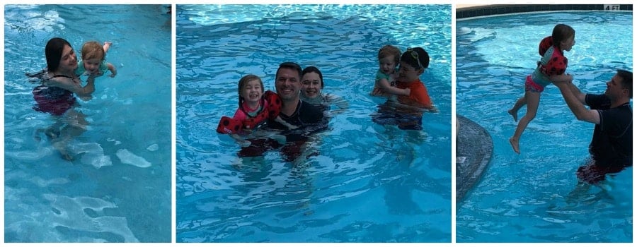 dad and kids in the pool