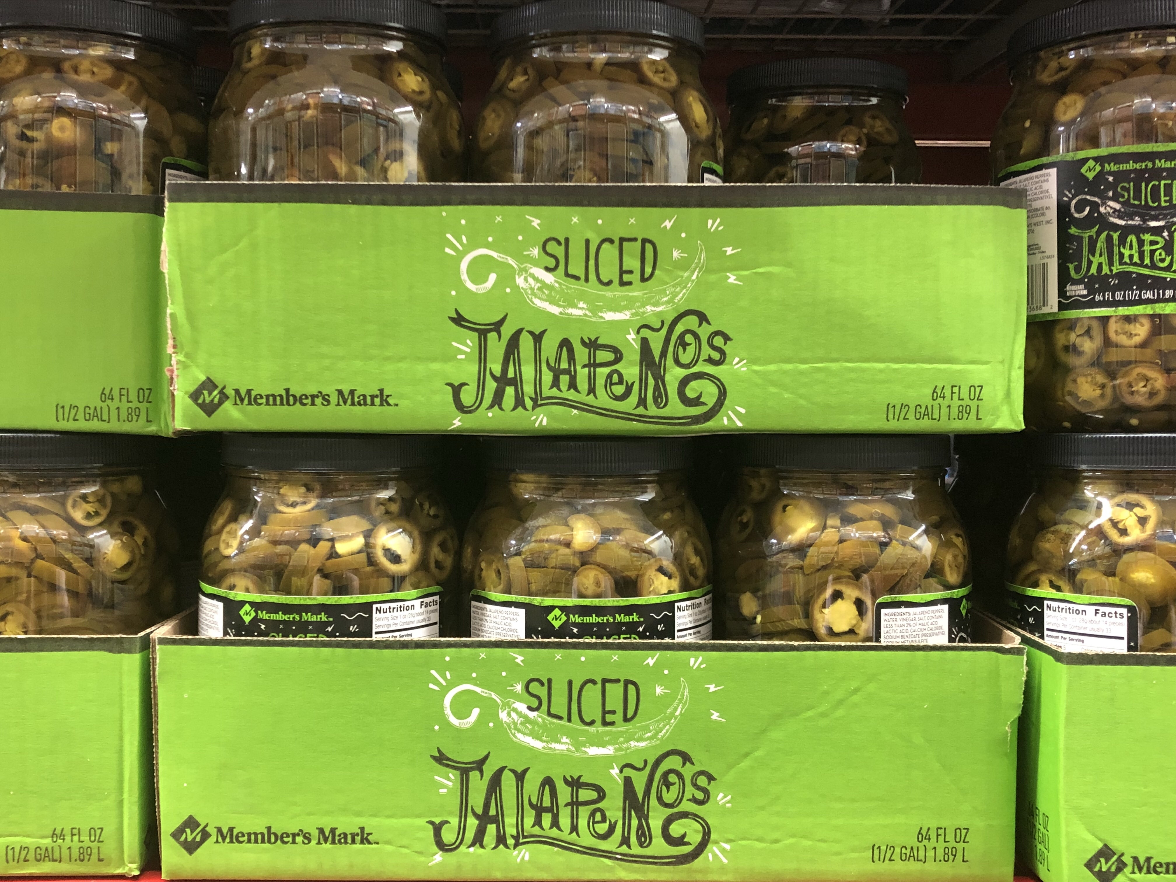 sliced jalapeños on the shelf at sams club