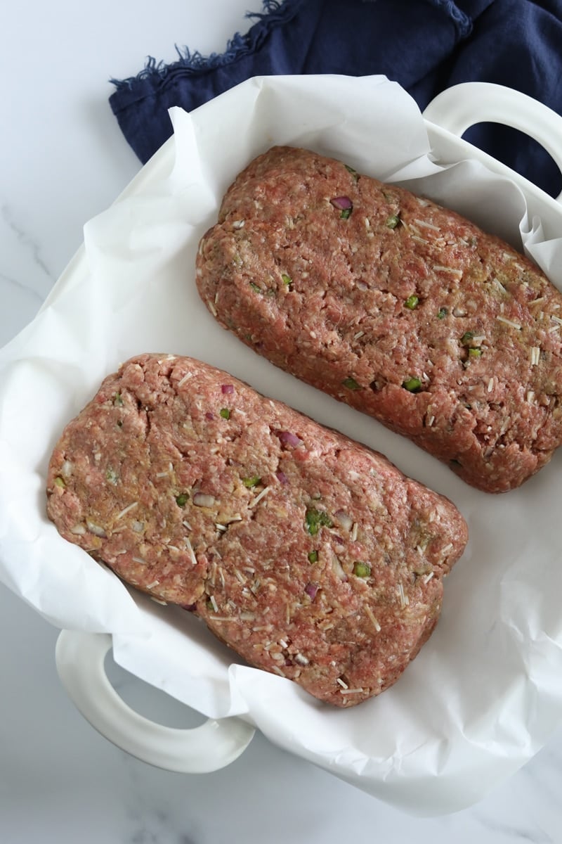 two loaves of keto meatloaf in a baking dish