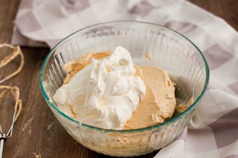 Cream cheese is added to the other pumpkin fluff ingredients