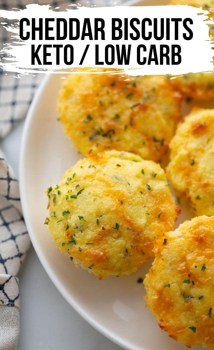 keto cheddar bay biscuits on a white plate