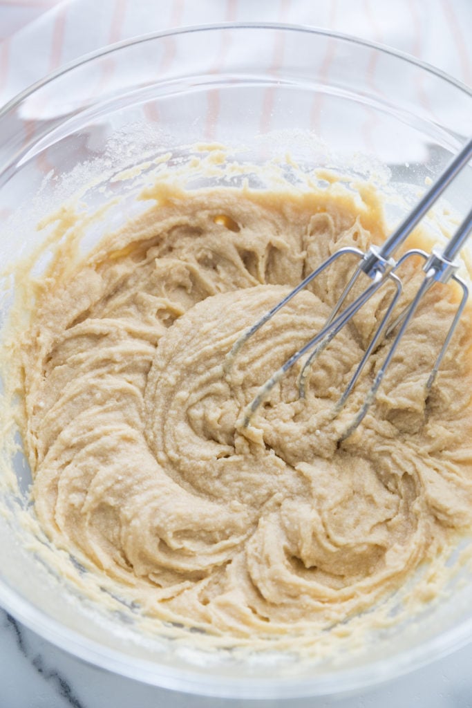 Blonde Low Carb Brownie batter being mixed together in a bowl