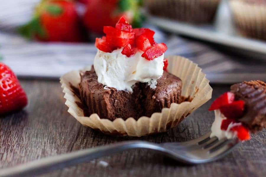 low carb chocolate cheesecake with a bite on a fork