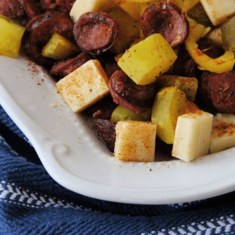 Keto Sausage Platter with Cheese and Pickles