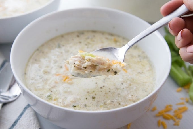 chicken and rice soup in a bowl