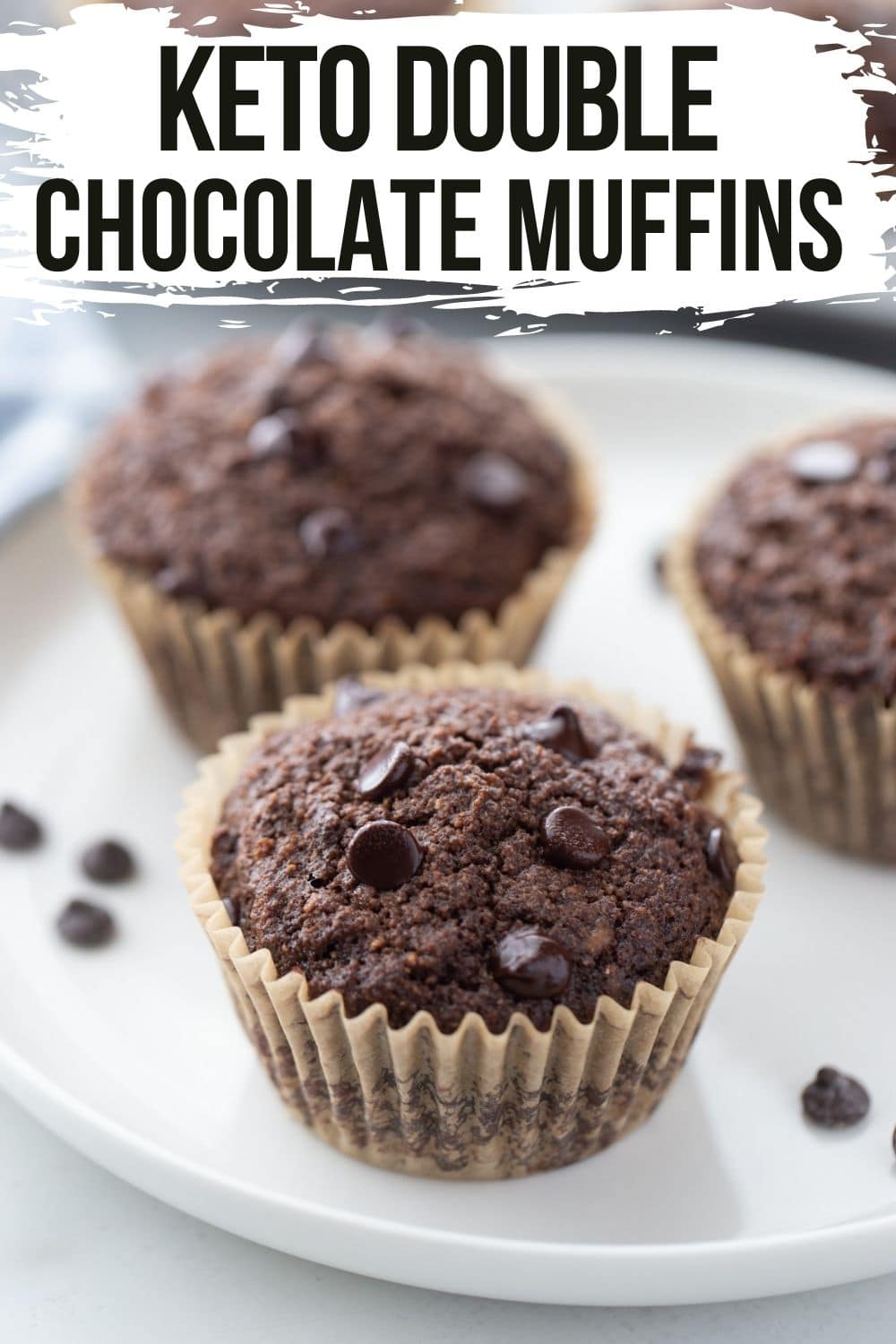 keto friendly double chocolate muffins on a white plate