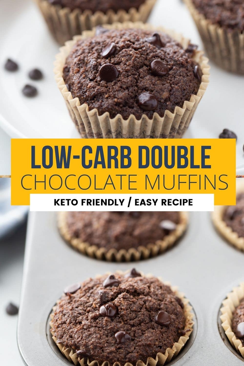 collage of keto double chocolate muffins