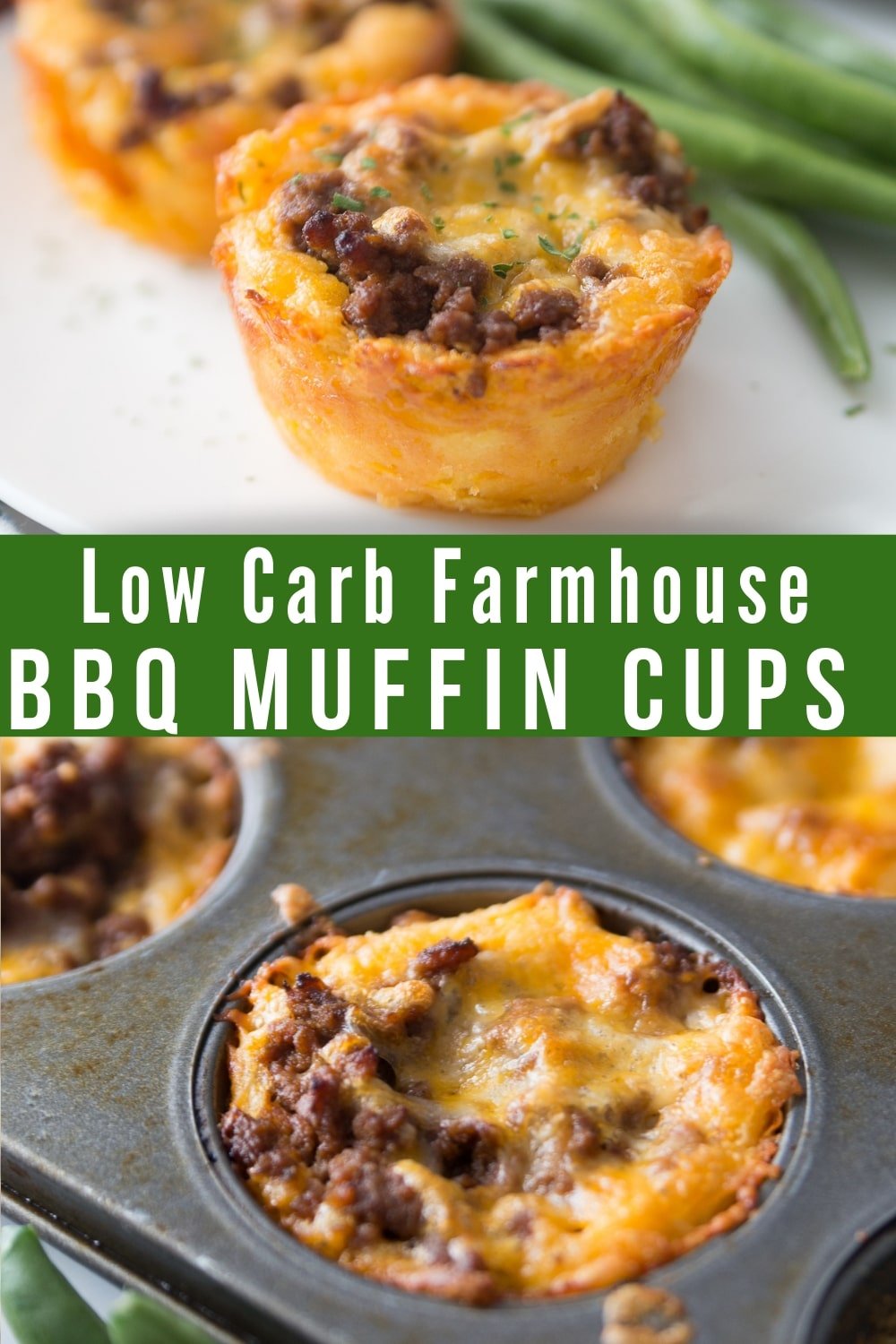 Farmhouse BBQ Low Carb Muffin Cups are loaded with tangy sugar-free low carb bbq sauce and cheesy goodness for an easy and delicious keto dinner idea. #keto #lowcarb