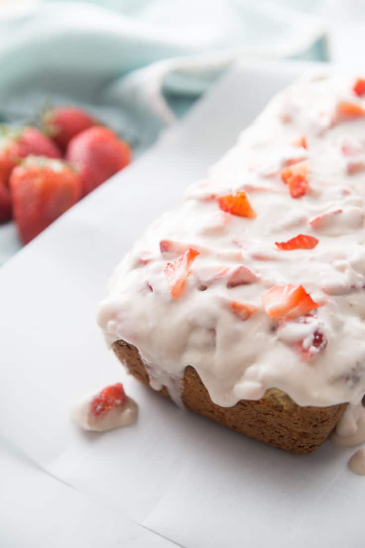 Strawberry Low Carb Bread freshly baked on a white platter