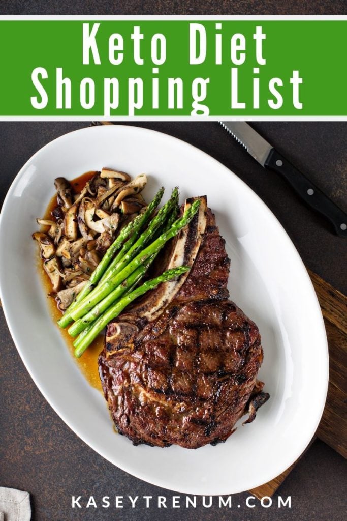 low carb foods - grilled steak with asparagus and mushrooms on a plate