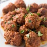 BBQ meatballs on a white plate