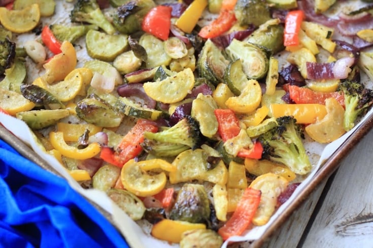 roasted veggies on a sheet pan