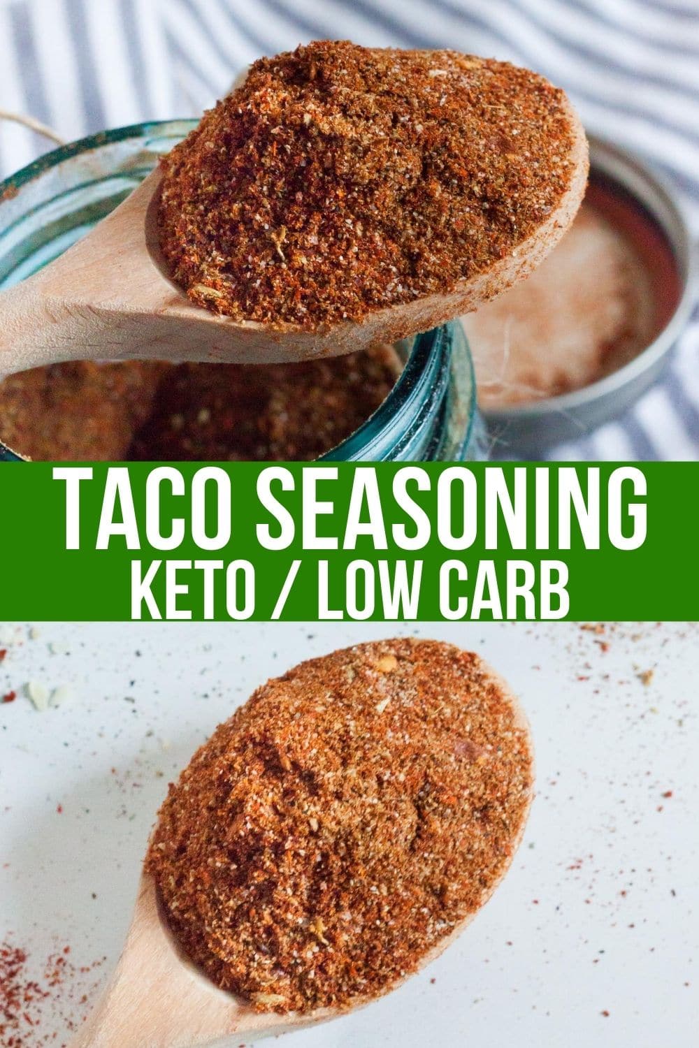 mason jar of taco seasoning keto with a wooden spoon on top