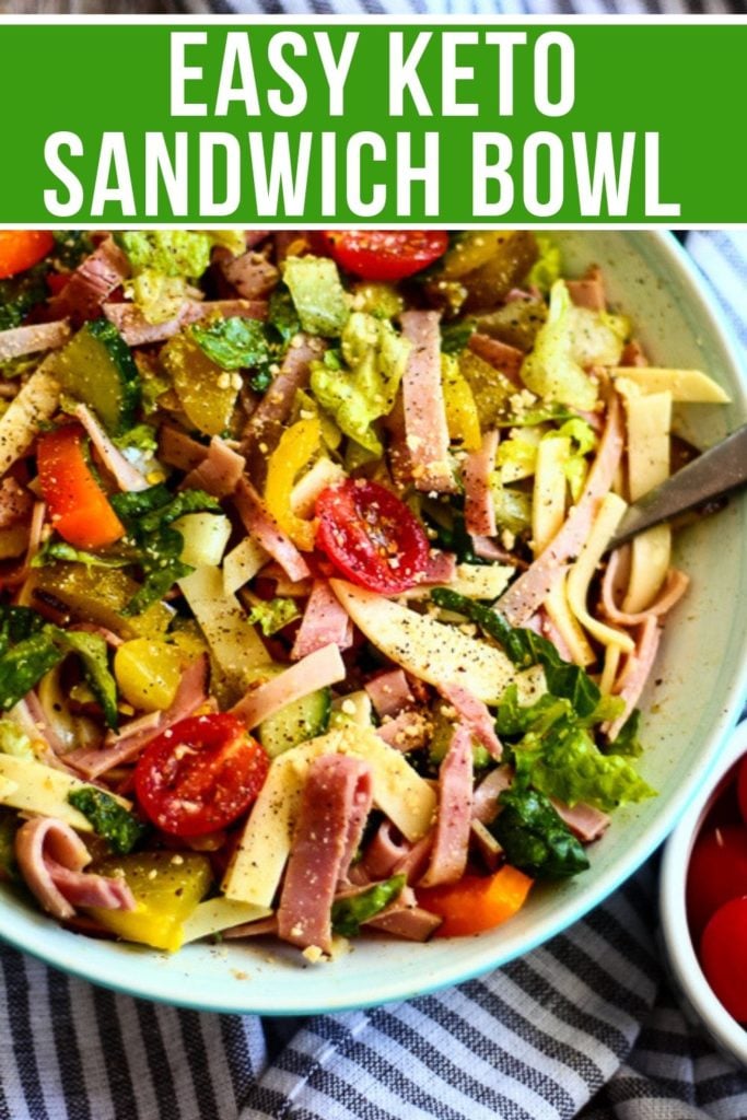 easy keto sandwich bowl in a bowl with cherry tomatoes to the side