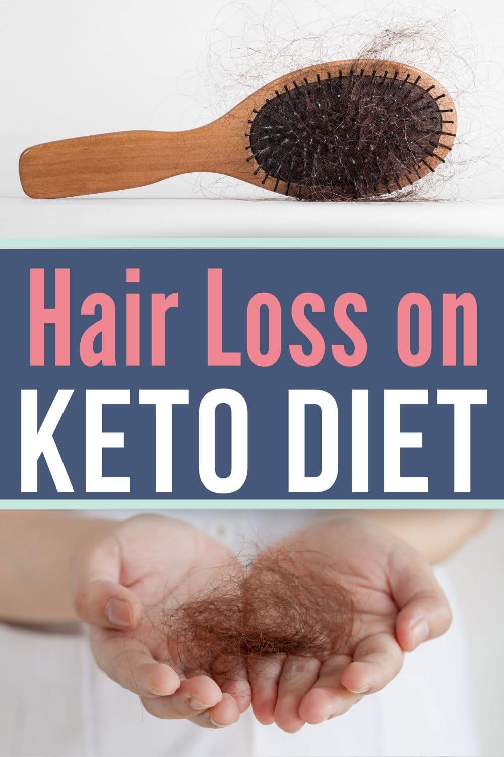a collage of hair loss in a brush and hand for hair loss on keto
