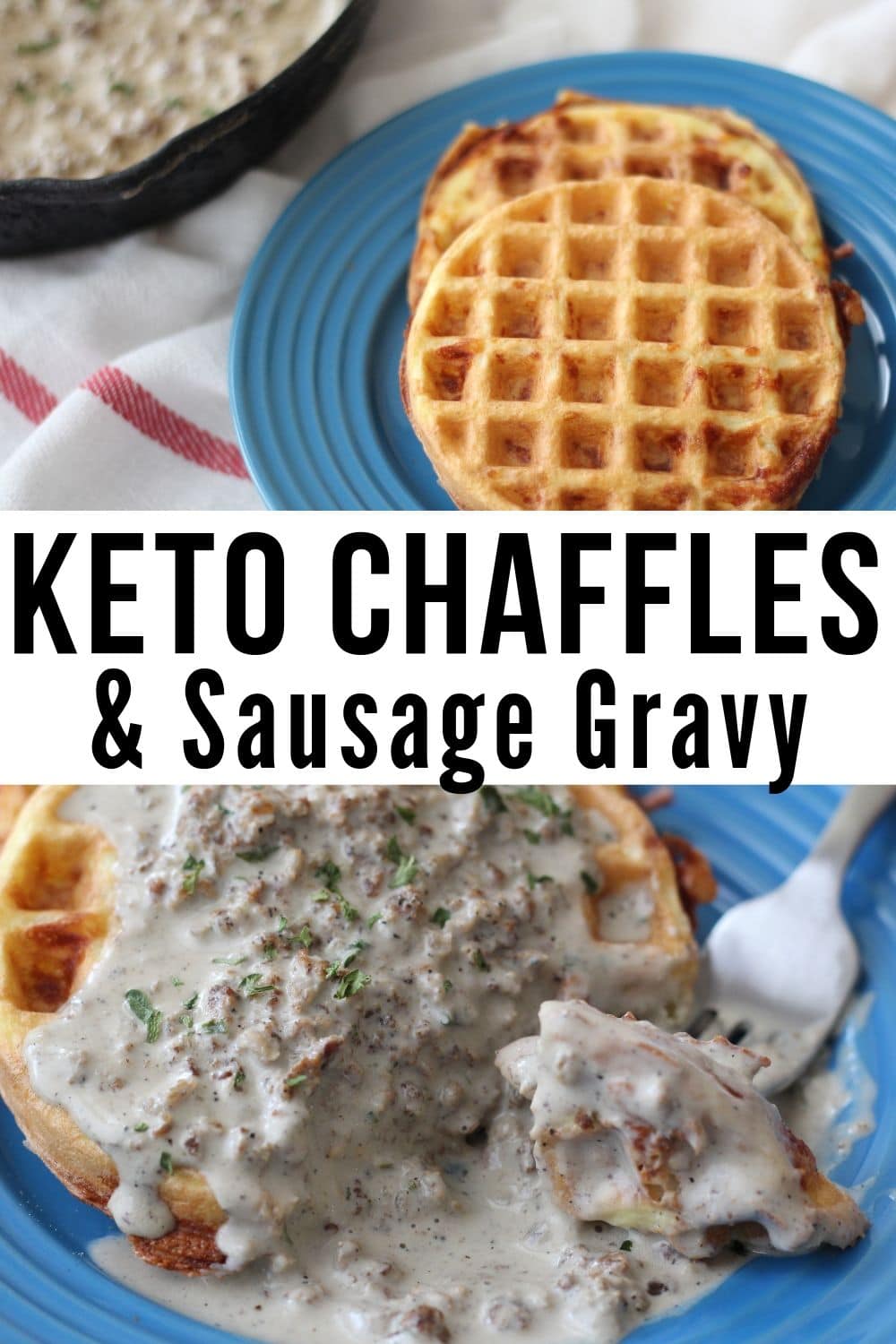 collage of Chaffles and keto sausage gravy recipe