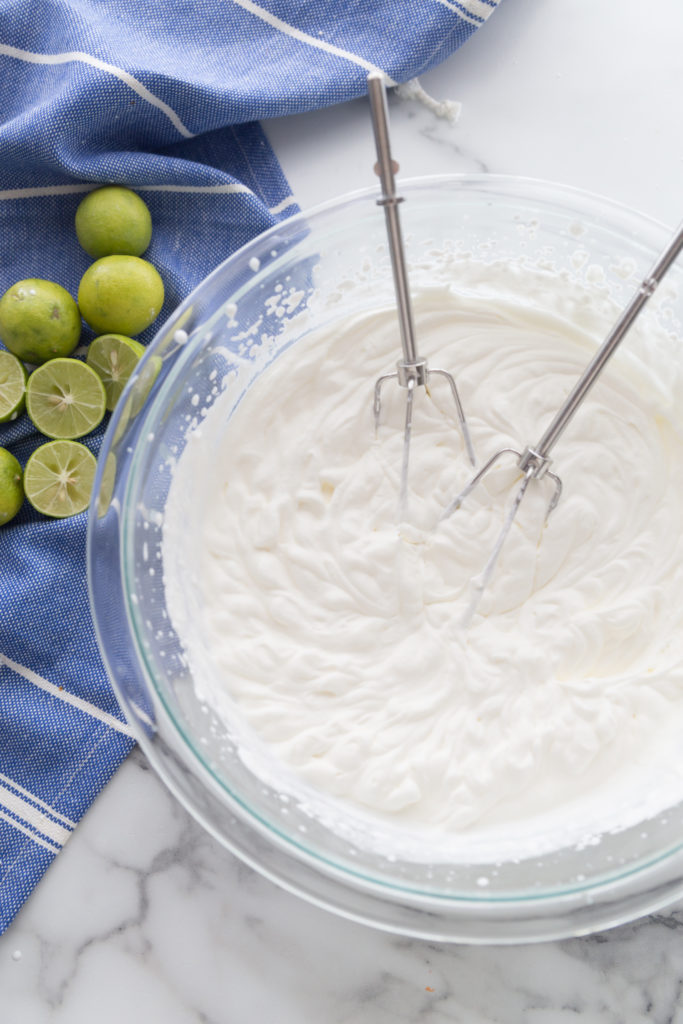 keto key lime pie filling in a clear glass bowl