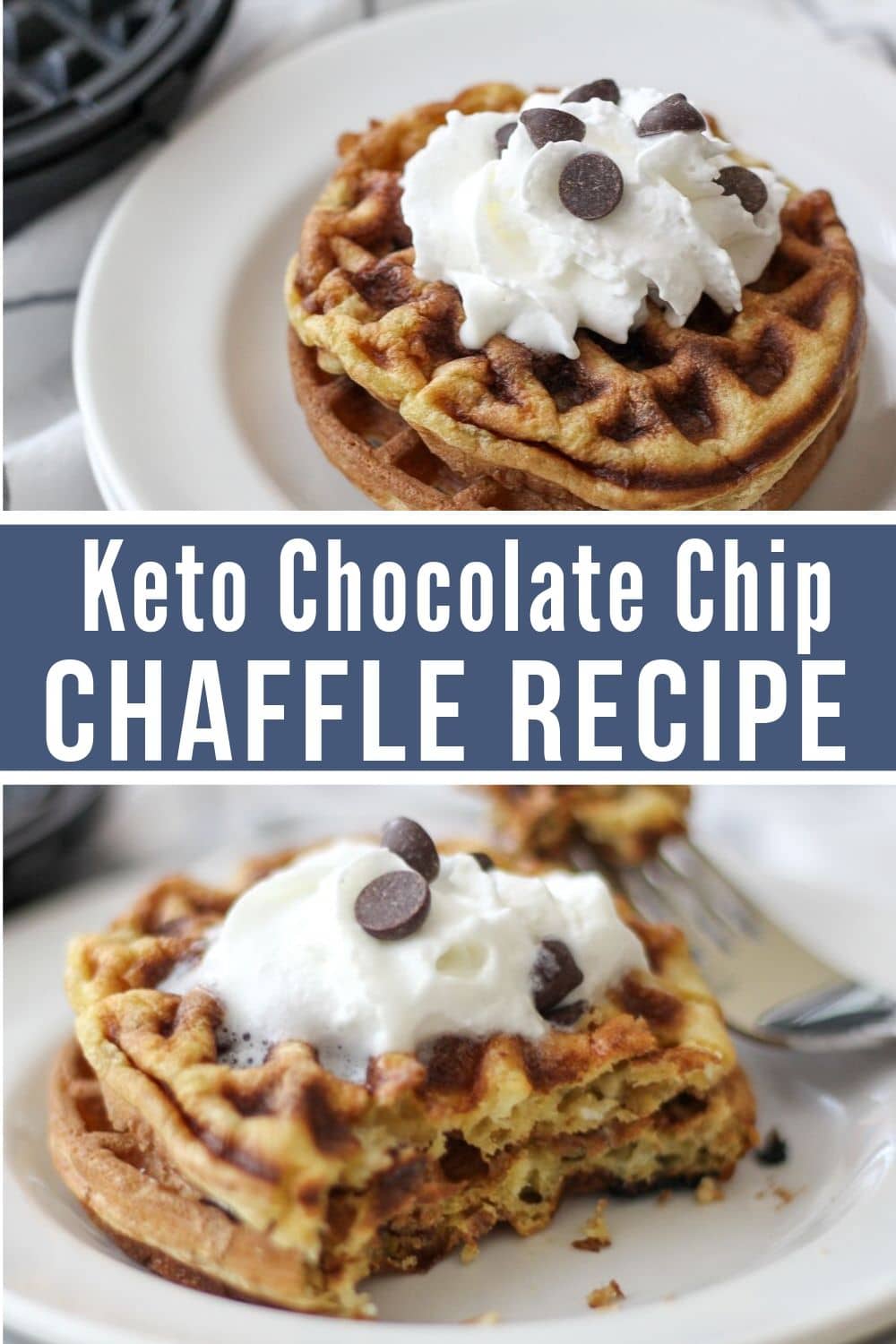 collage of chocolate chip keto dessert chaffle
