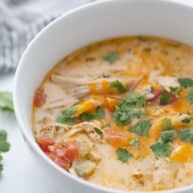 low carb chicken taco soup in a white bowl