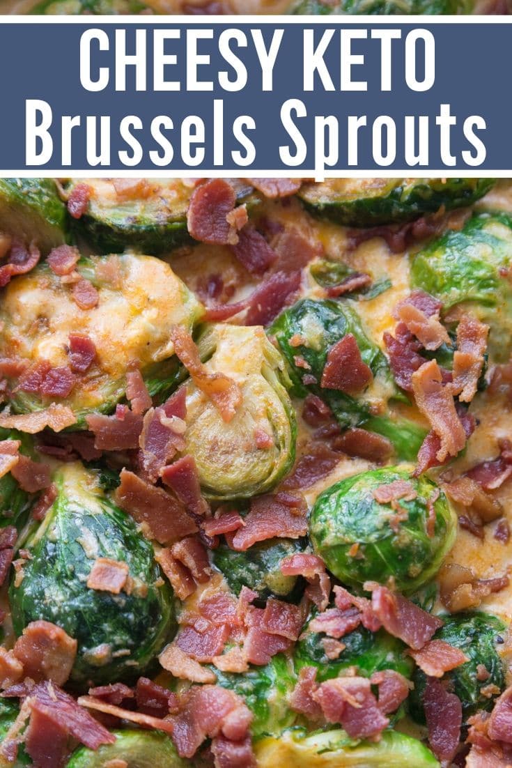 cheesy Keto Brussels sprouts close up picture with cheese and bacon