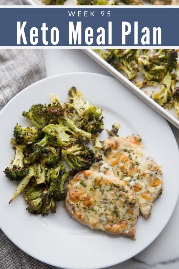 Keto Recipe Chicken, side of Broccoli on a white dish 