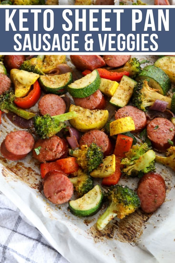 Keto Sheet Pan Sausage and Veggies image for pinterest