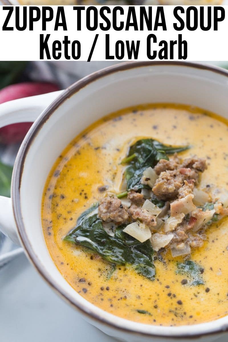 A picture of Keto Zuppa Toscana Soup in a white bowl 