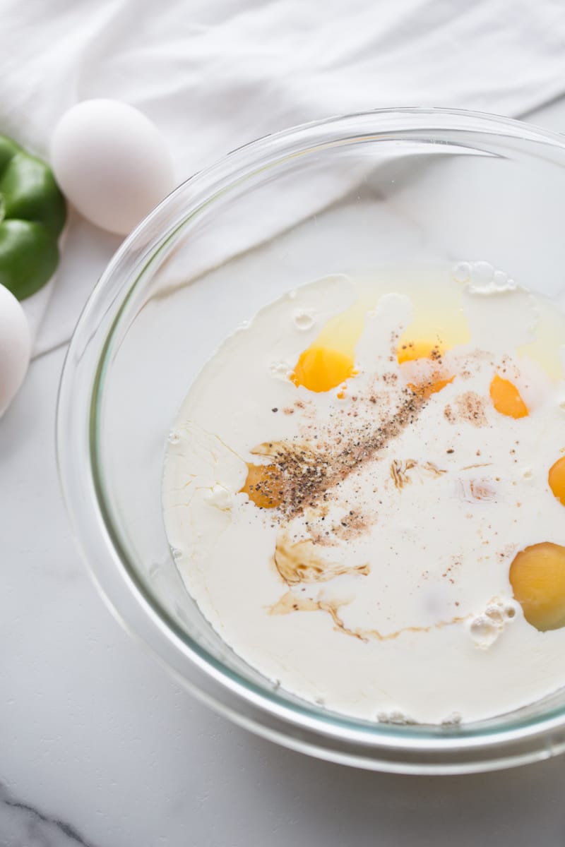heavy cream, eggs salt and pepper in a clear bowl