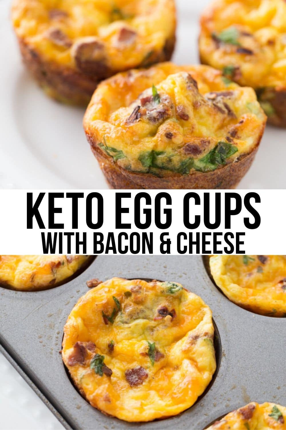 two images of egg muffins in a muffin tin and on a plate