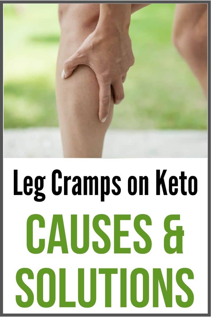 leg cramps on keto graphic with a lady holding her