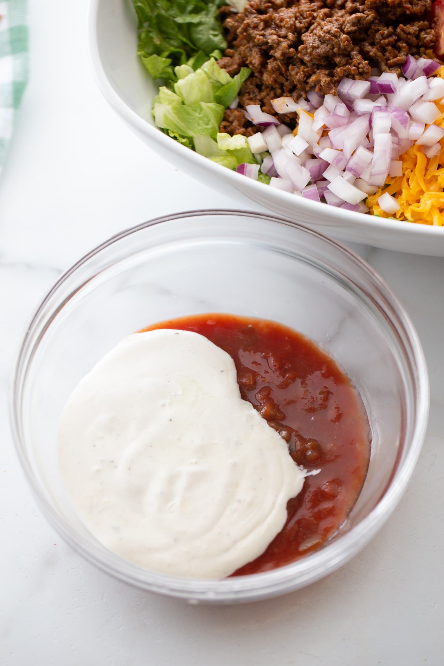 keto salad dressing in a clear bowl for keto taco salad
