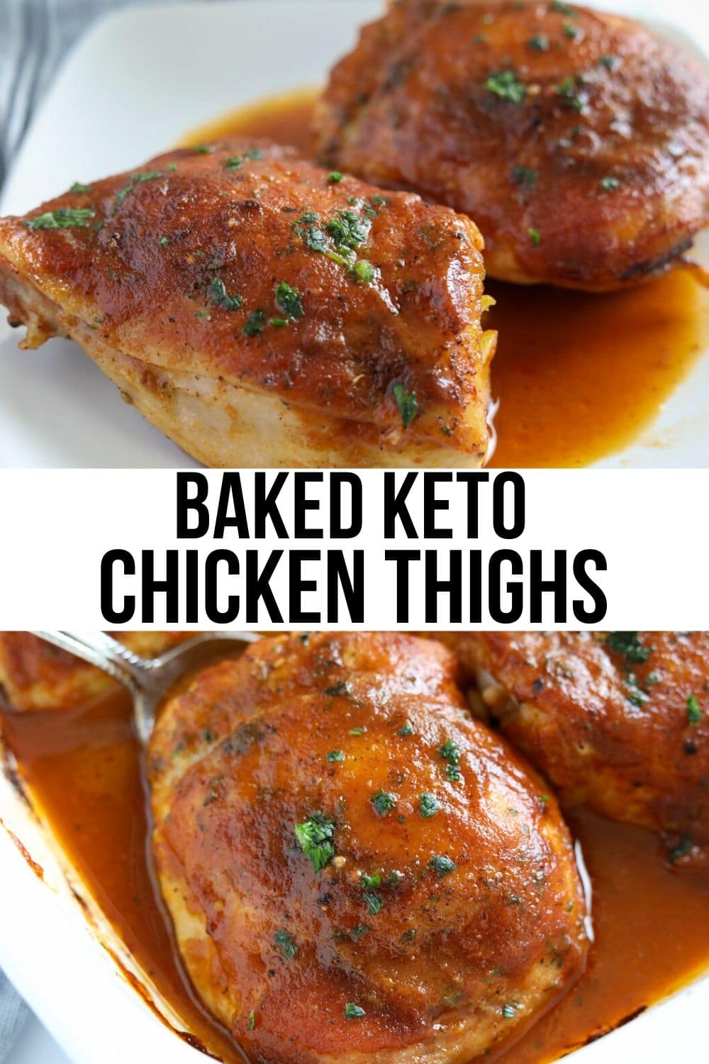 easy simple keto BBQ chicken recipe in white dish smothered in sauce