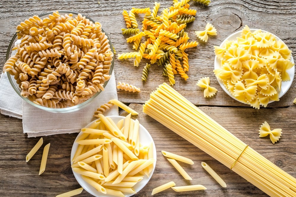 different types of pasta on a table
