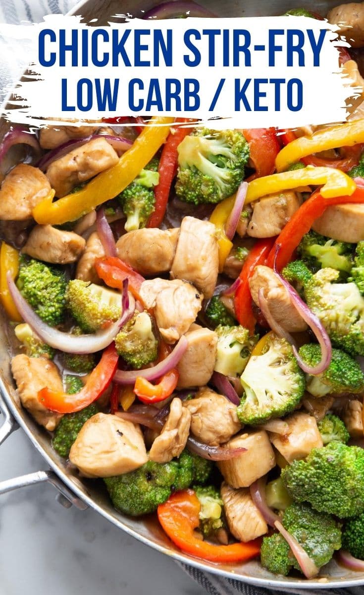 low carb stir fry recipe with vegetables in a skillet