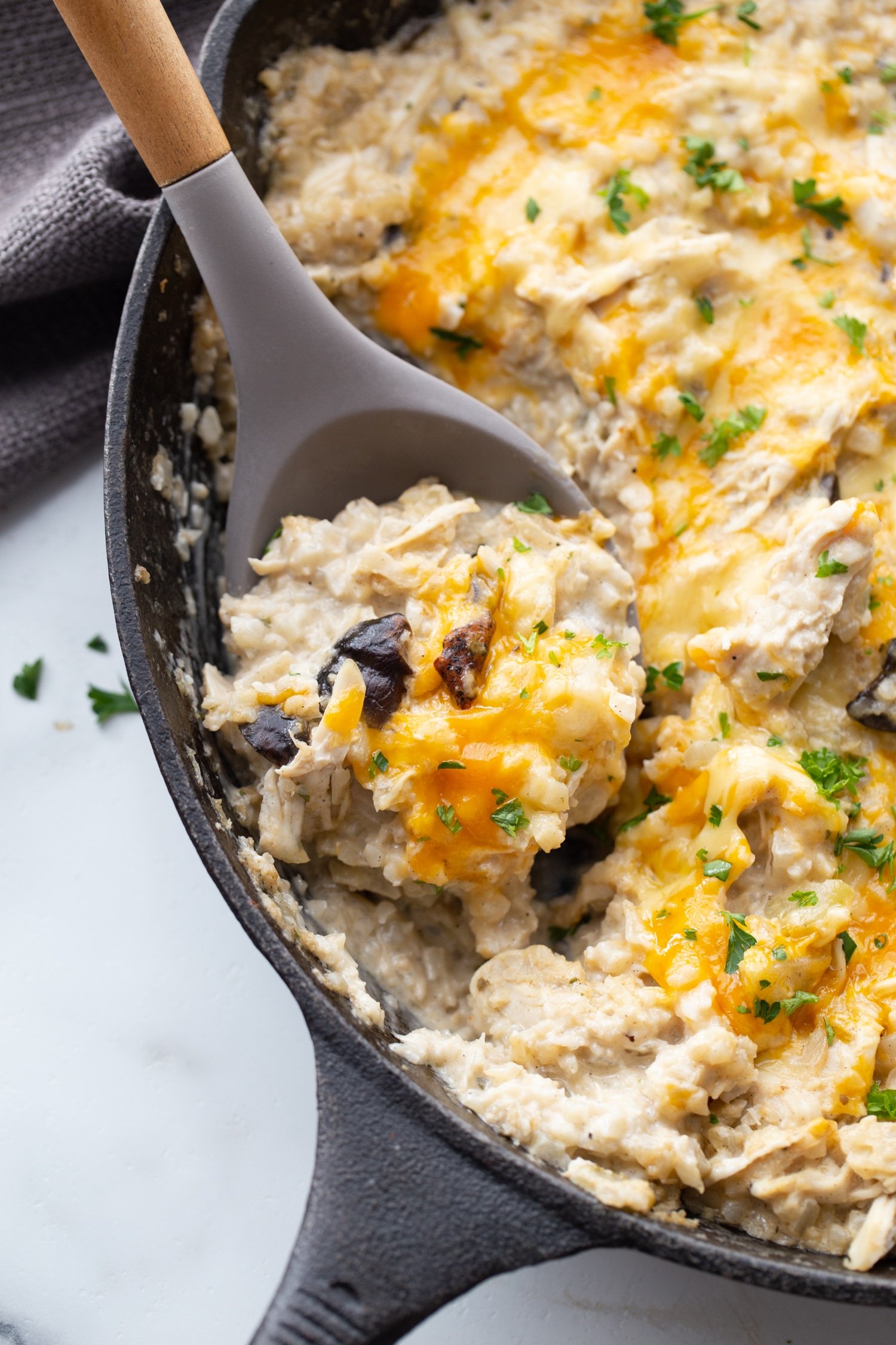baked keto chicken cheese casserole in a skillet