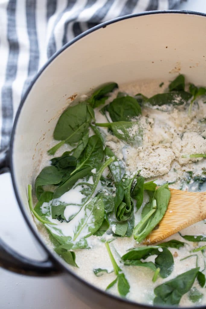 cream, cheese, spinach and ranch seasoning in a dutch oven