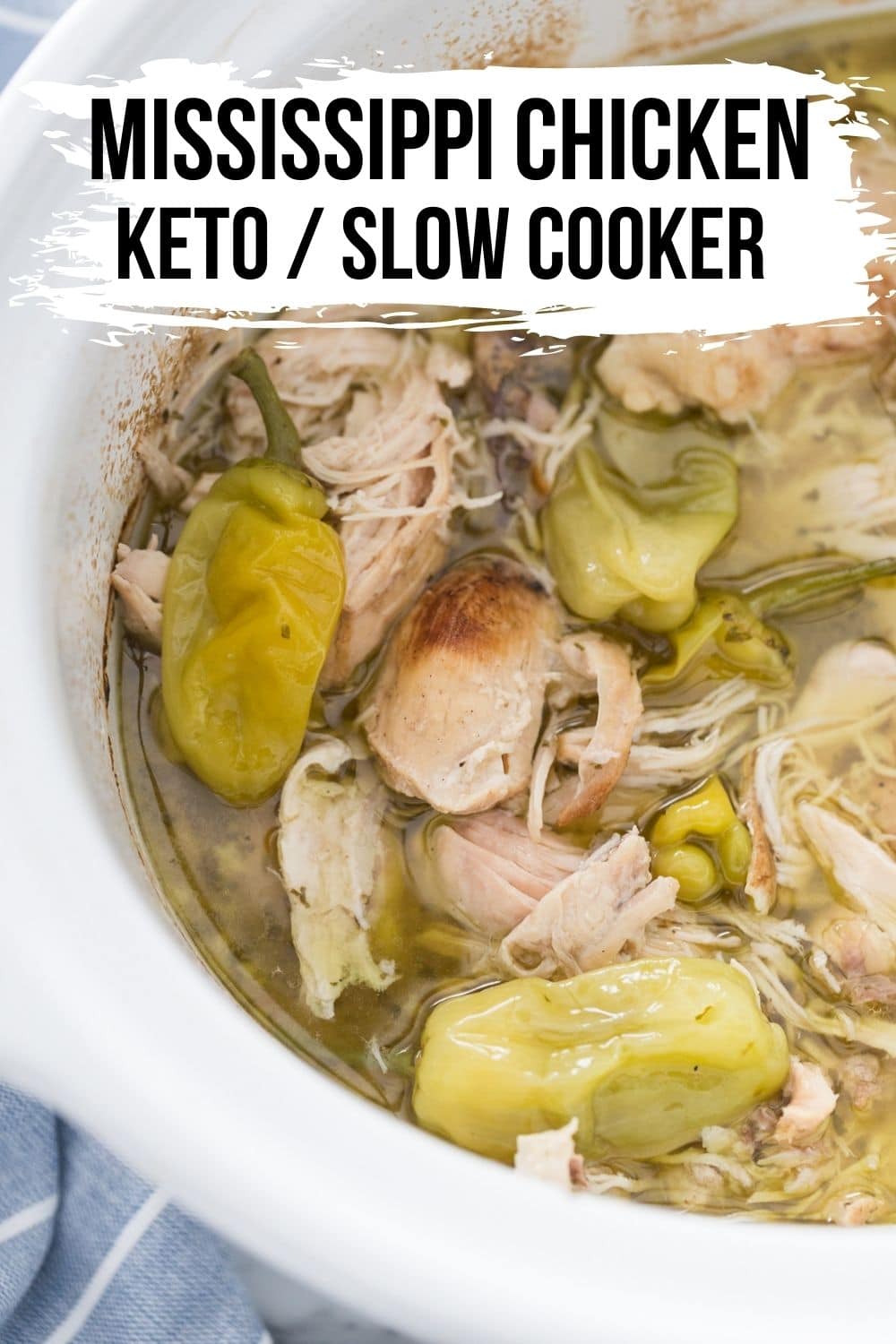 Mississippi Chicken in a white slow cooker